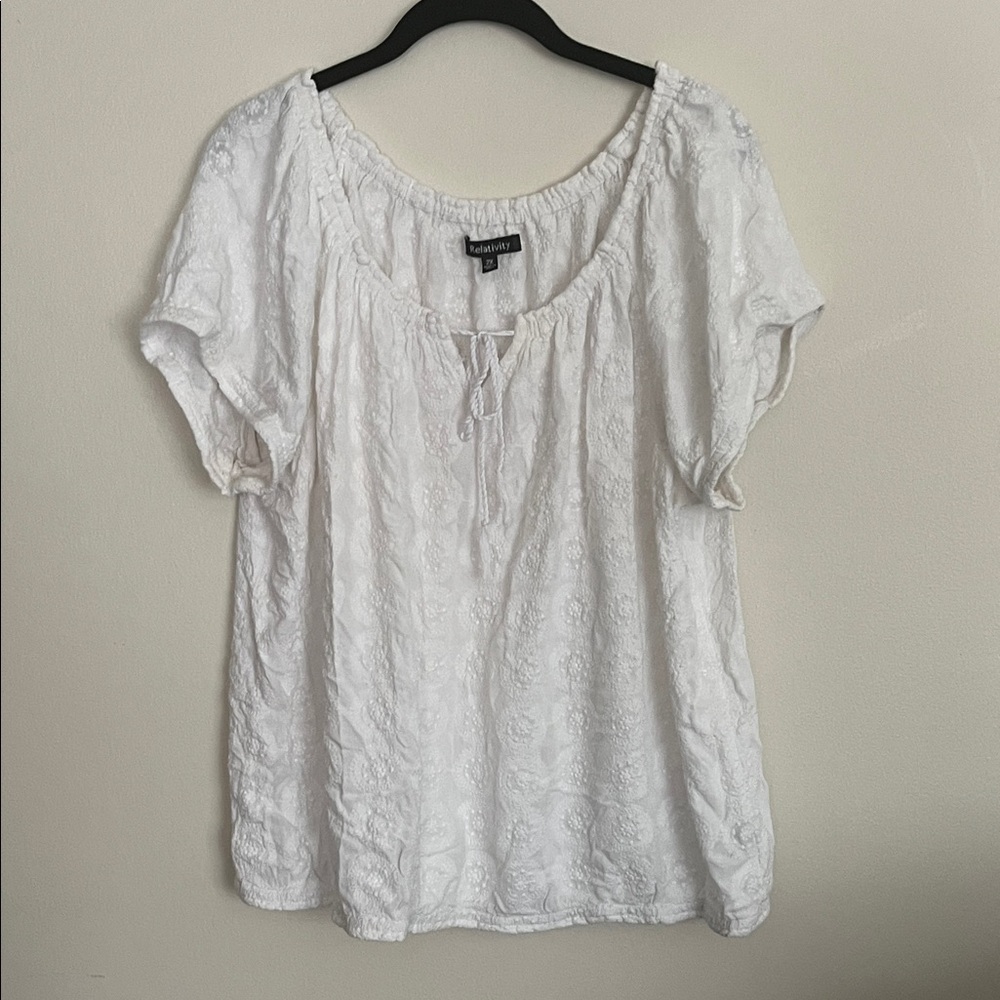 White Blouse with Floral Texture